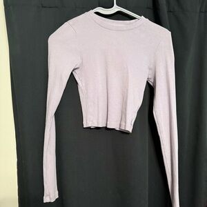 Aritzia TNA Purple Ribbed Crop Long Sleeve Shirt Top XS